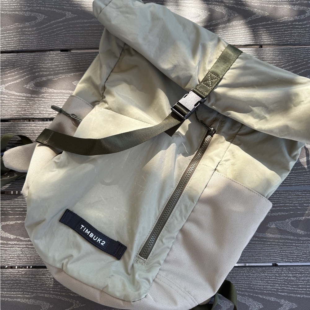 Timbuk2 Green and Tan Backpack with Roll-Top Closure